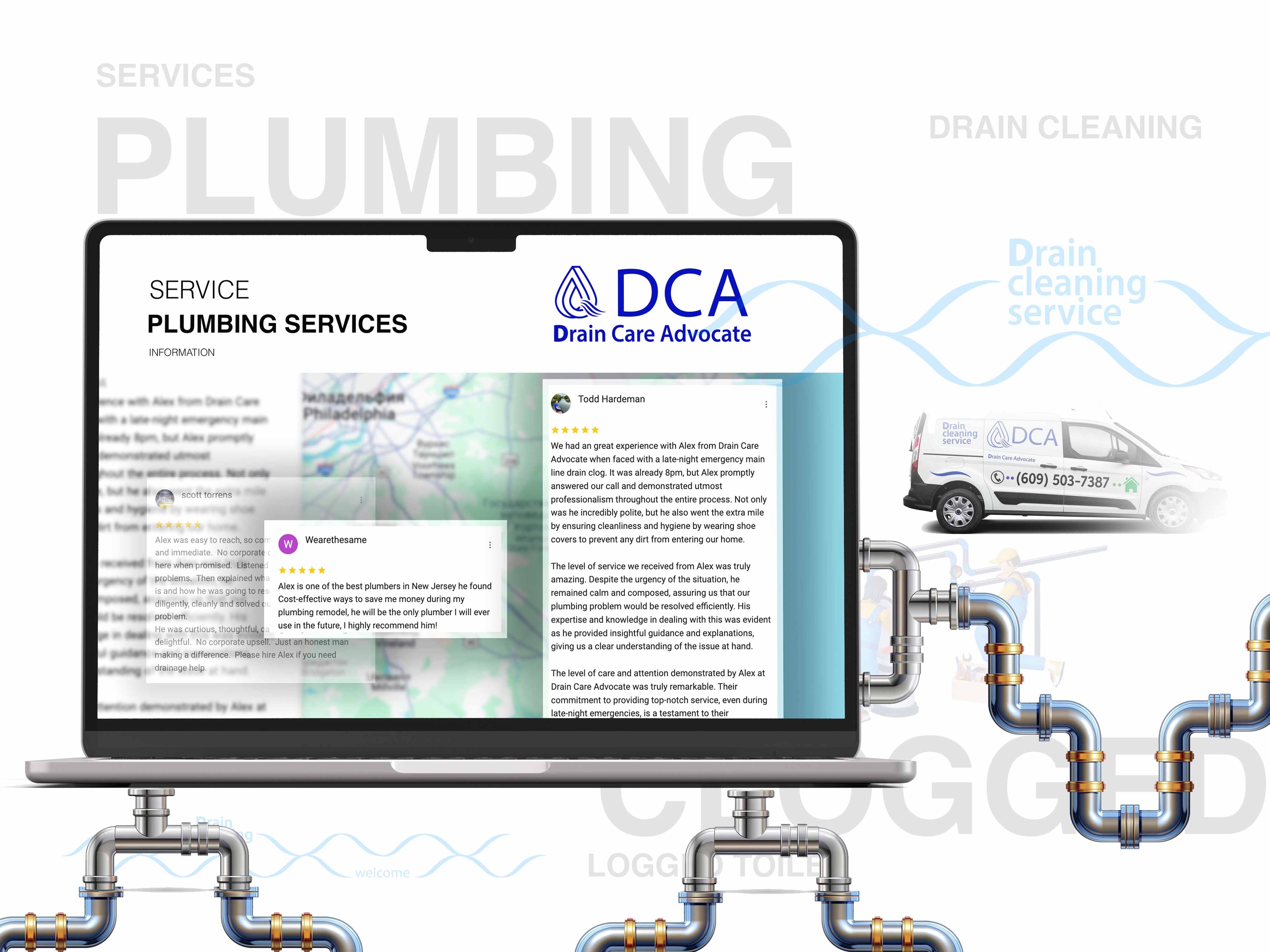 Services of a professional drain cleaning service all South Jersey Area